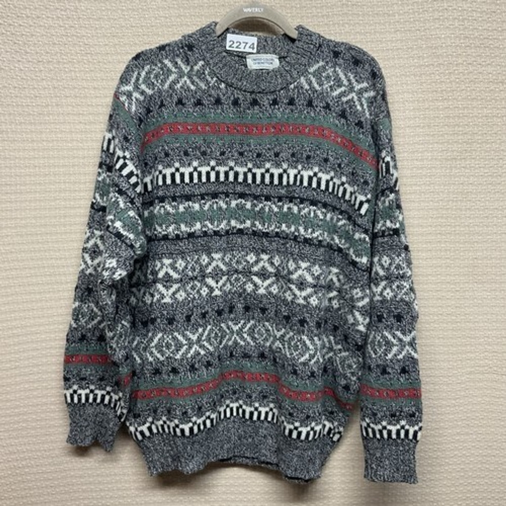 VTG 80s United Colors of Benetton Fair Isle Wool CrewNeck‎ Sweater Men Size L